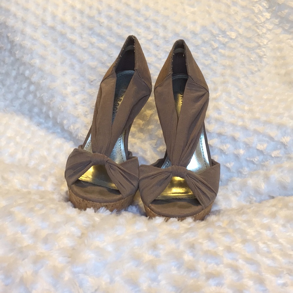 Champagne colored heels with cork heels